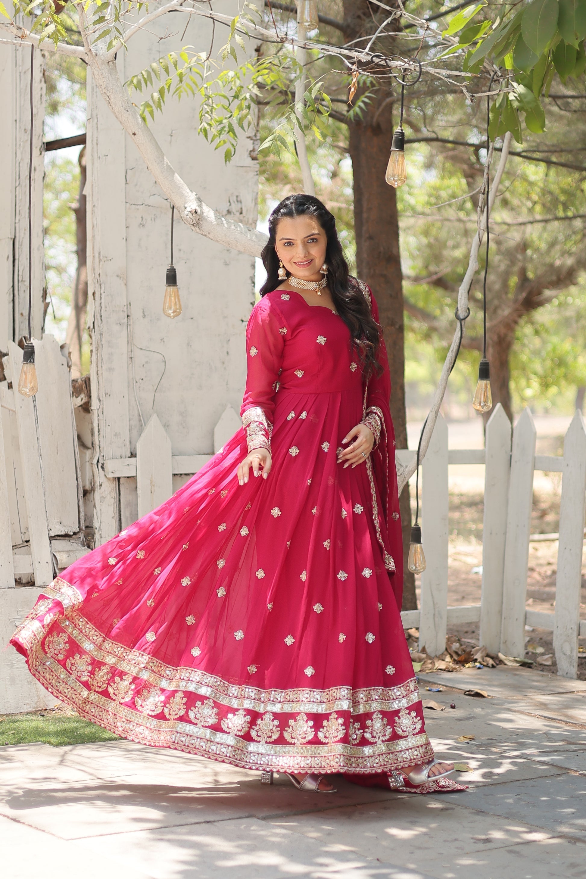 Charvi pink embroidered flared Anarkali gown set