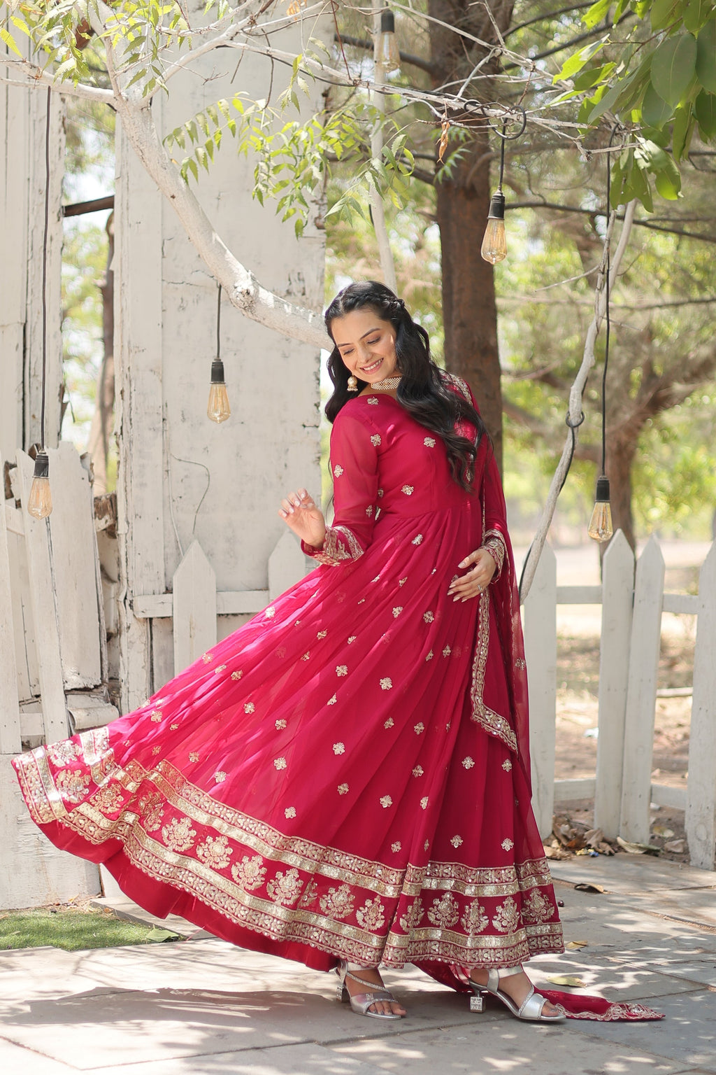 Charvi pink embroidered flared Anarkali gown set