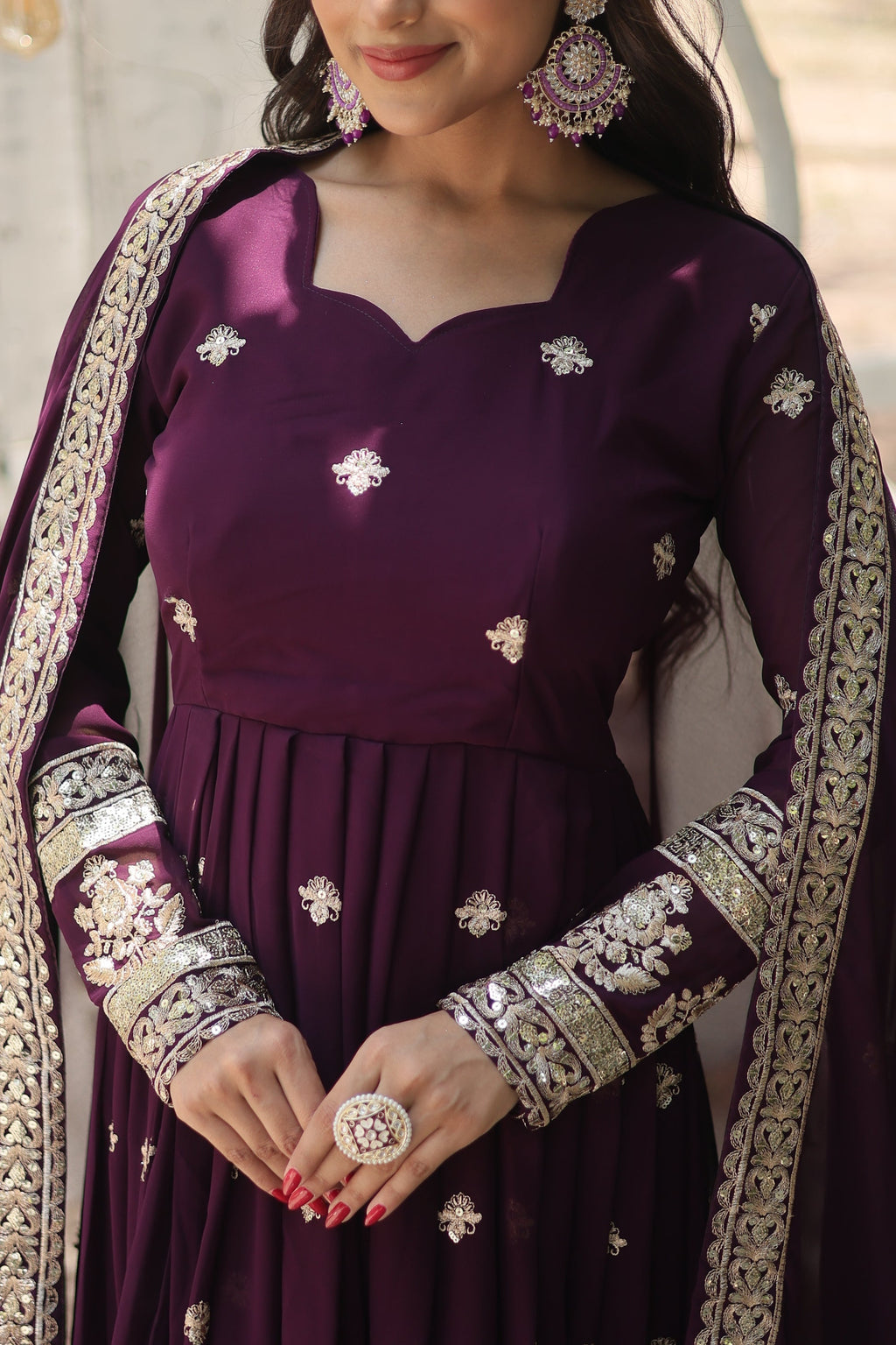 Charvi purple embroidered flared Anarkali gown set
