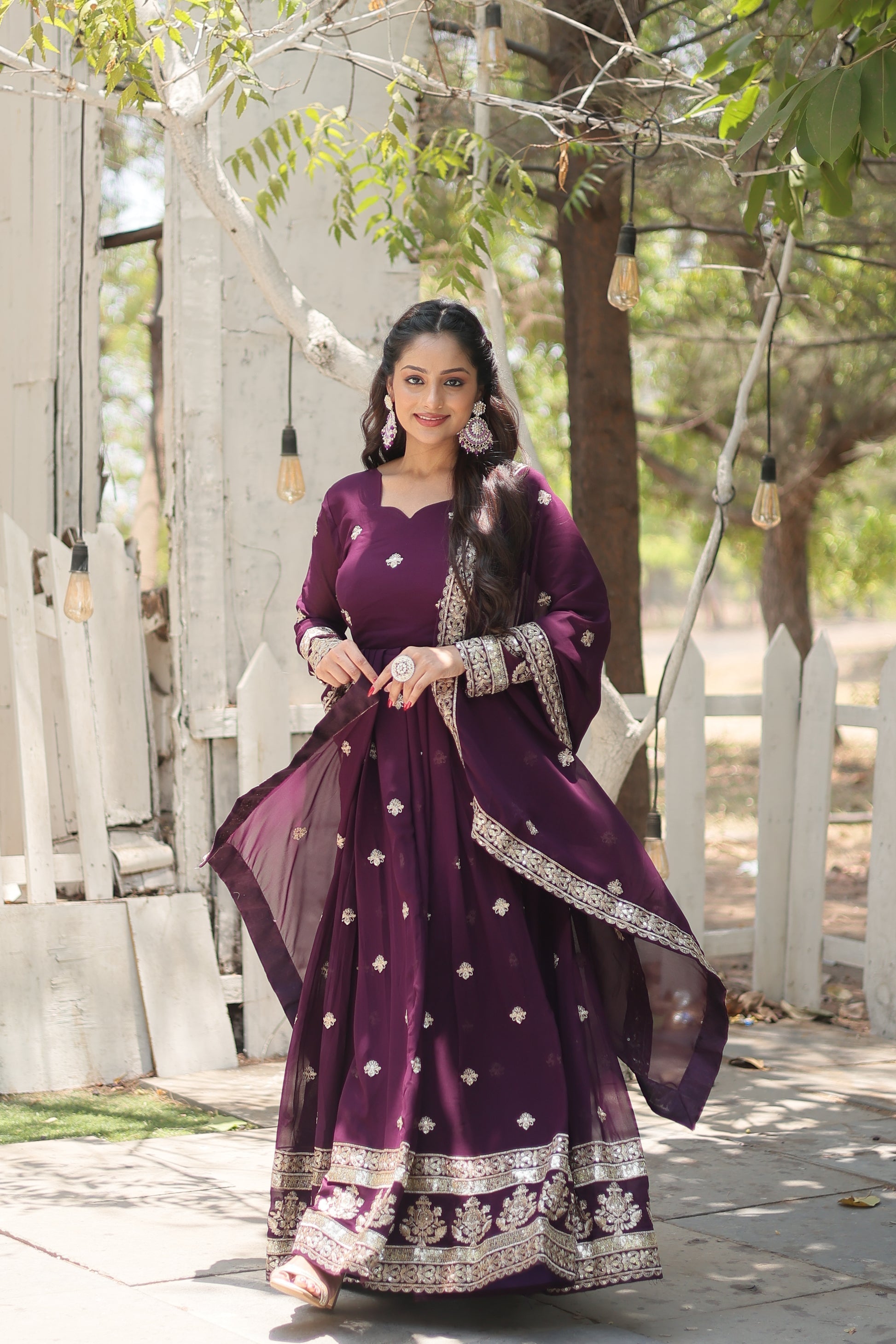 Charvi purple embroidered flared Anarkali gown set