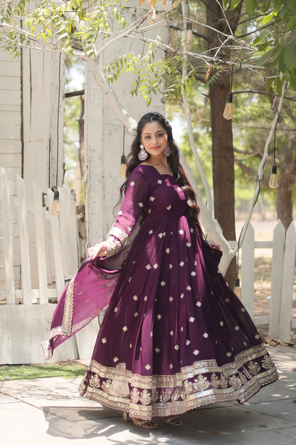 Charvi purple embroidered flared Anarkali gown set