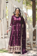 Charvi purple embroidered flared Anarkali gown set