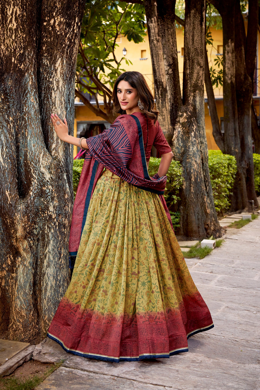 Chitra maroon Vichitra silk printed lehenga choli with dupatta