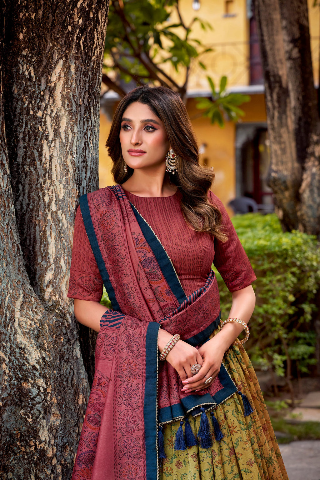 Chitra maroon Vichitra silk printed lehenga choli with dupatta