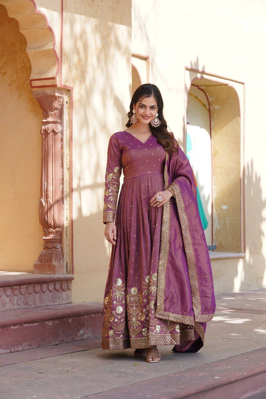 Shreenika onion pink viscose anarkali gown set