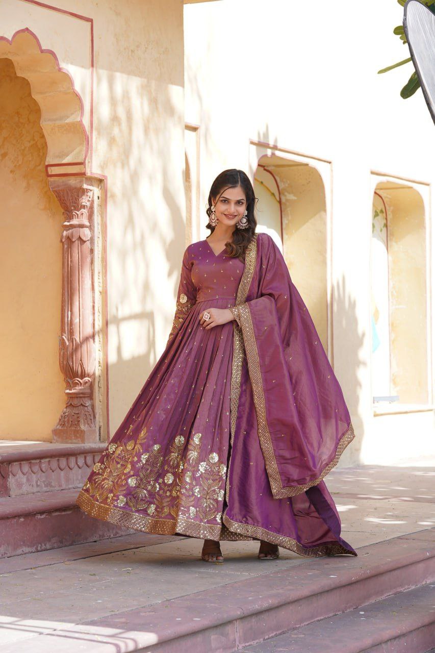Shreenika onion pink viscose anarkali gown set