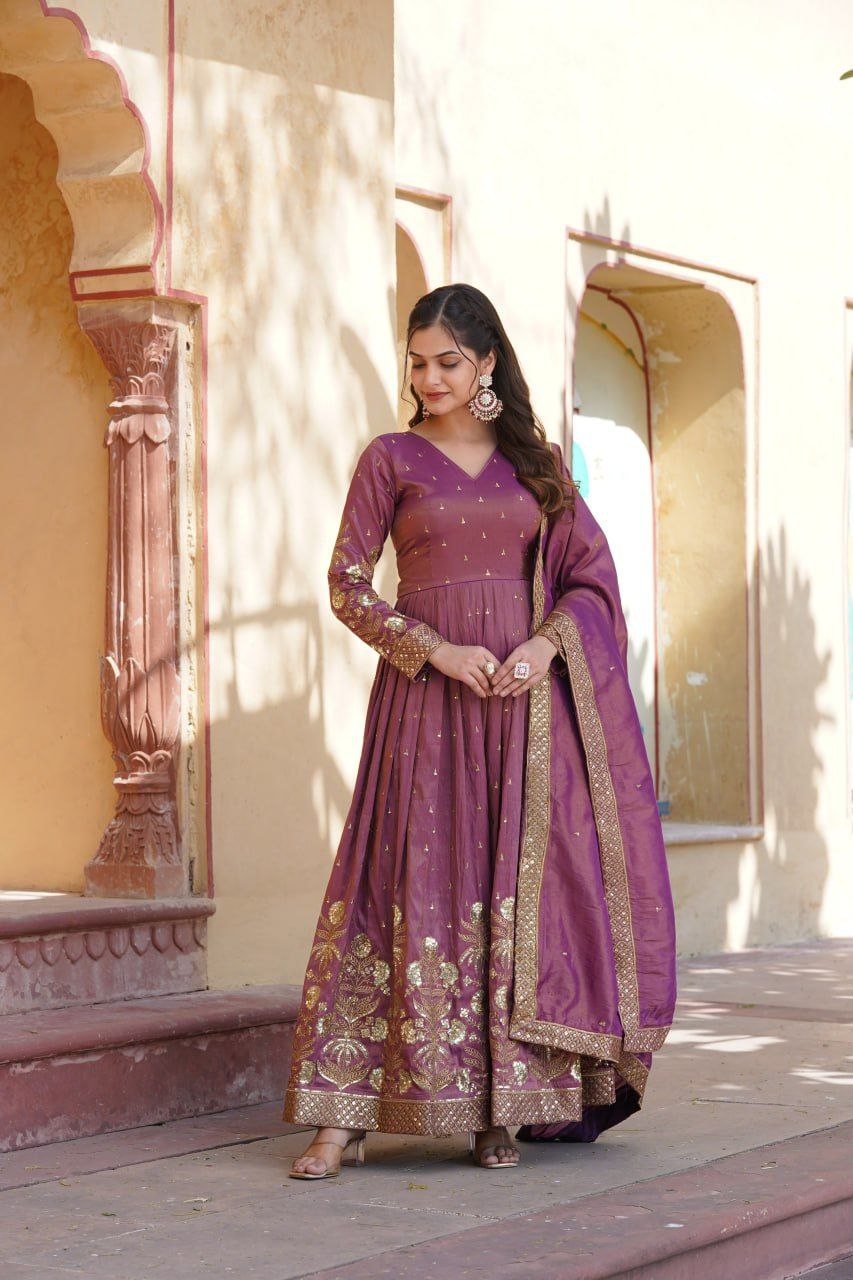 Shreenika onion pink viscose anarkali gown set
