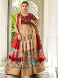 Cream colour dola silk kalamkari printed lehenga choli