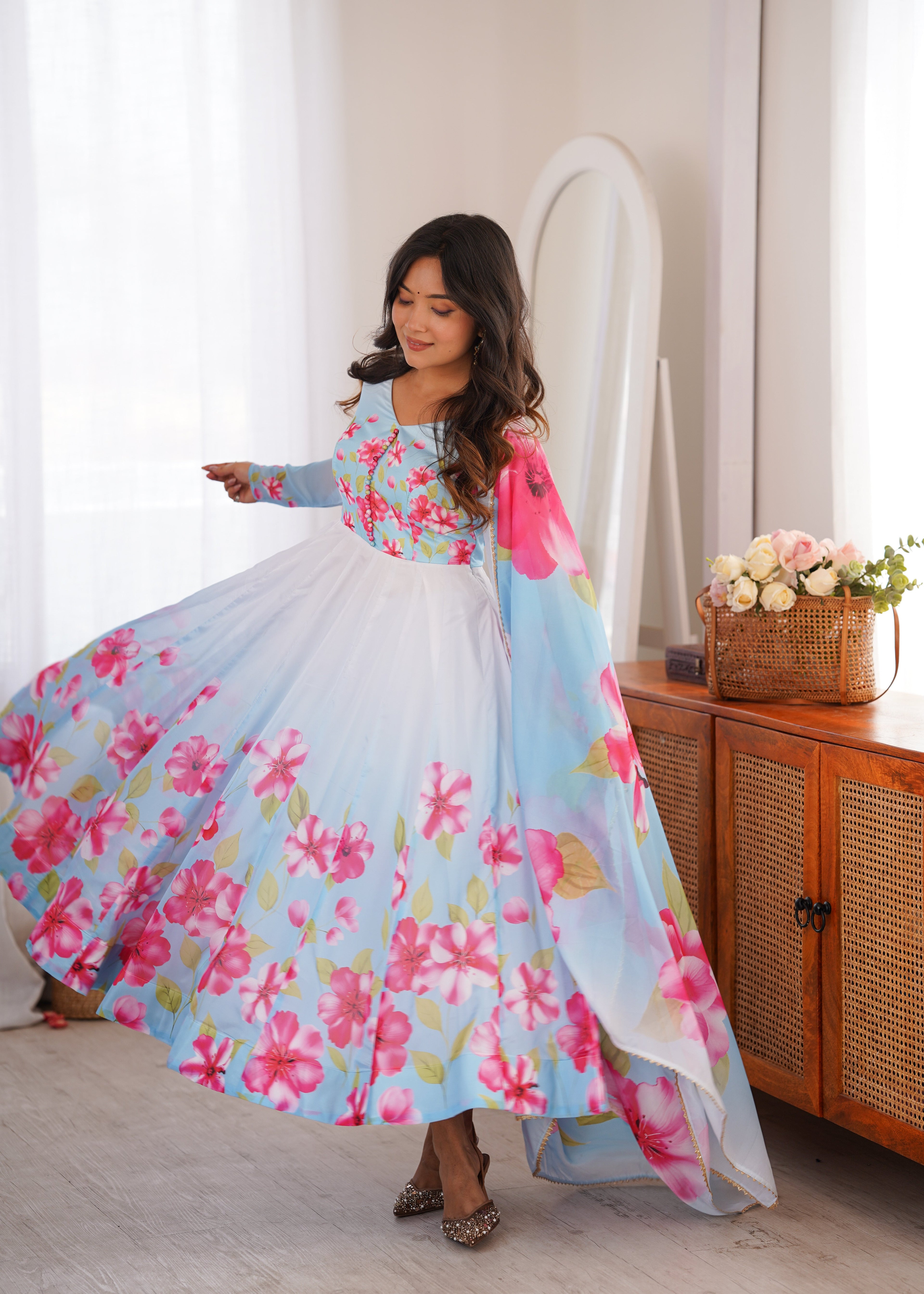 Blush Blossom Organza Anarkali Set