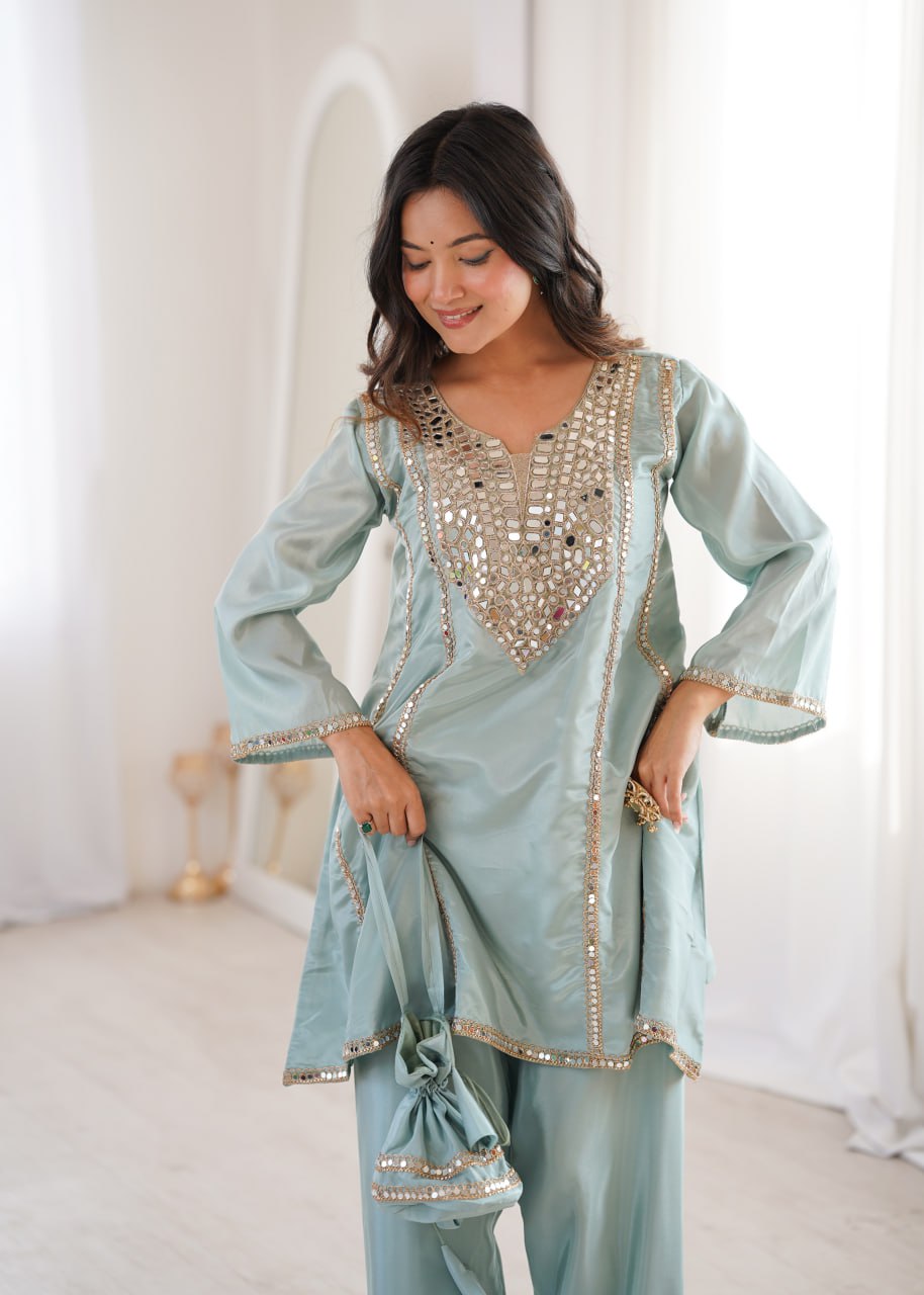 Soft Radiance Mirror Kurti Set
