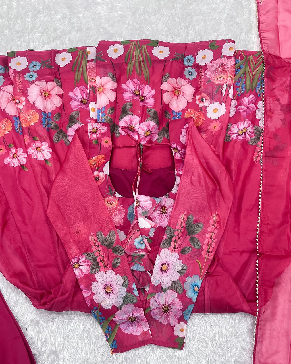 Darshika pink organza floral printed anarkali suit set