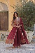 Deeshna peach embroidered anarkali gown set