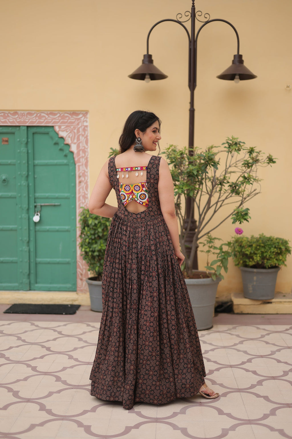 Black cotton Gamthi embroidered Deetya Navratri gown