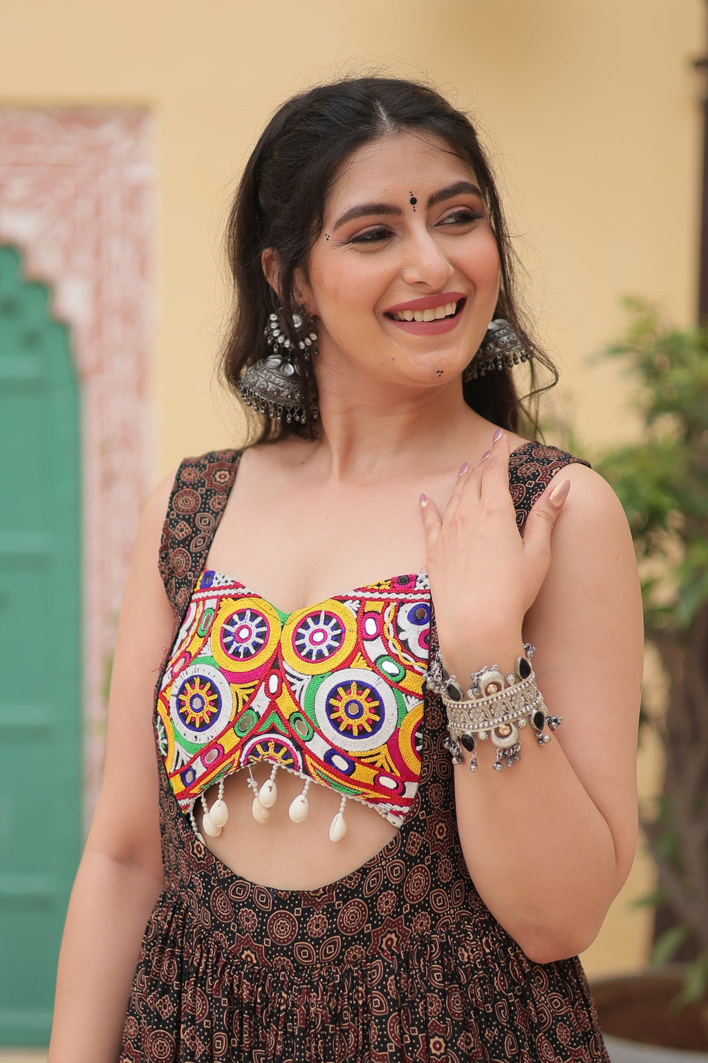 Black cotton Gamthi embroidered Deetya Navratri gown
