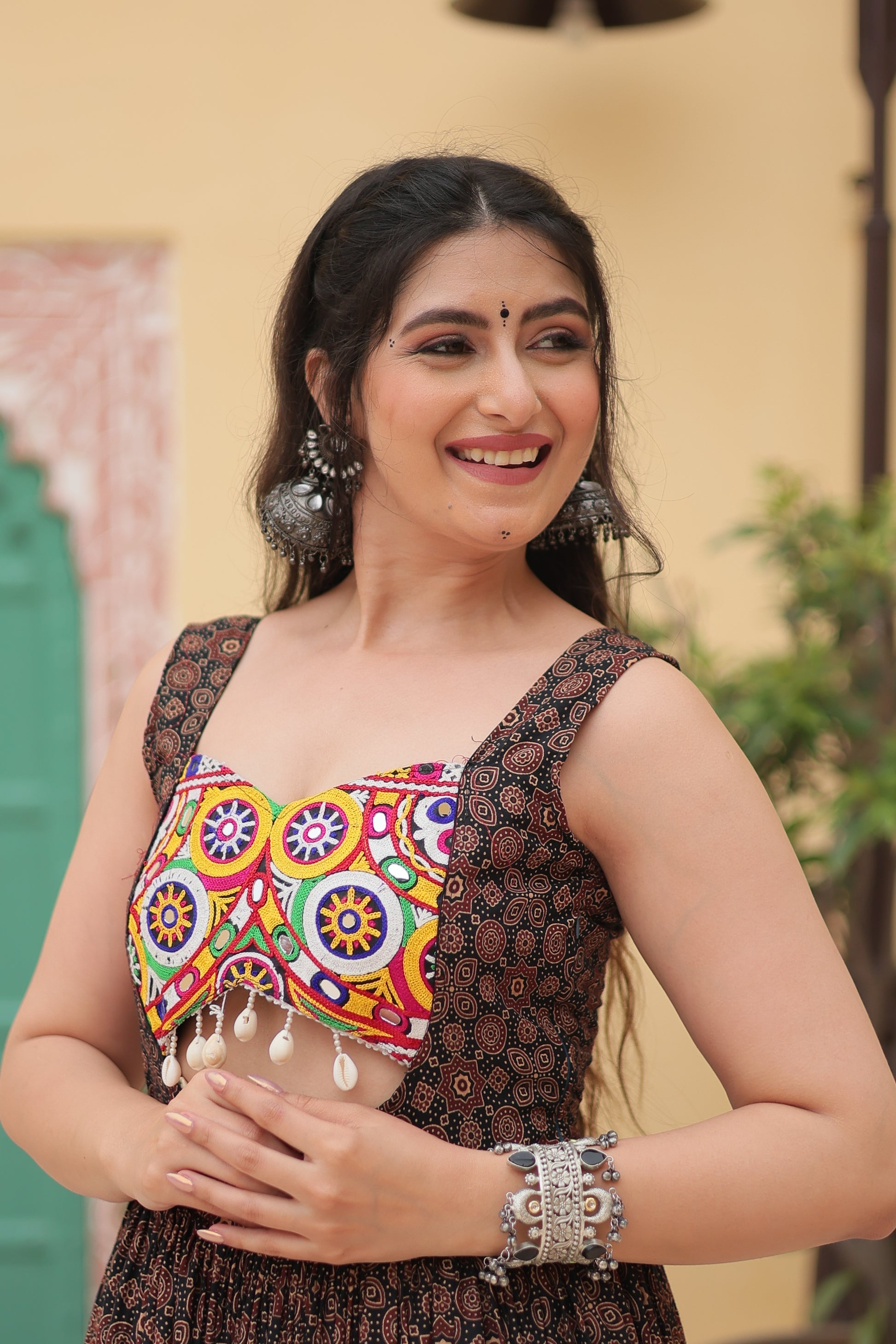 Black cotton Gamthi embroidered Deetya Navratri gown