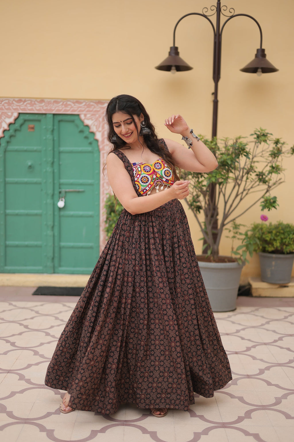 Black cotton Gamthi embroidered Deetya Navratri gown