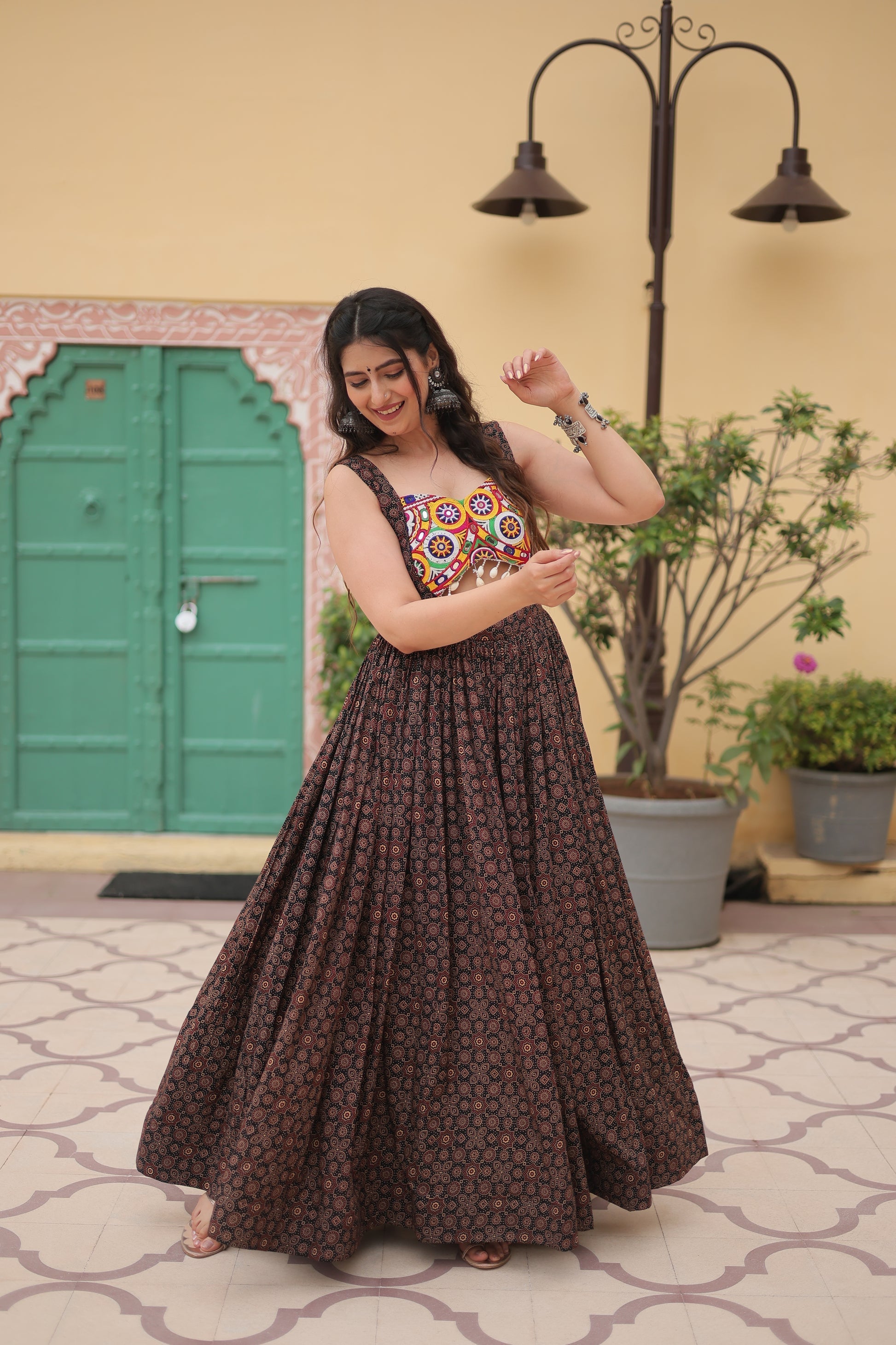 Black cotton Gamthi embroidered Deetya Navratri gown