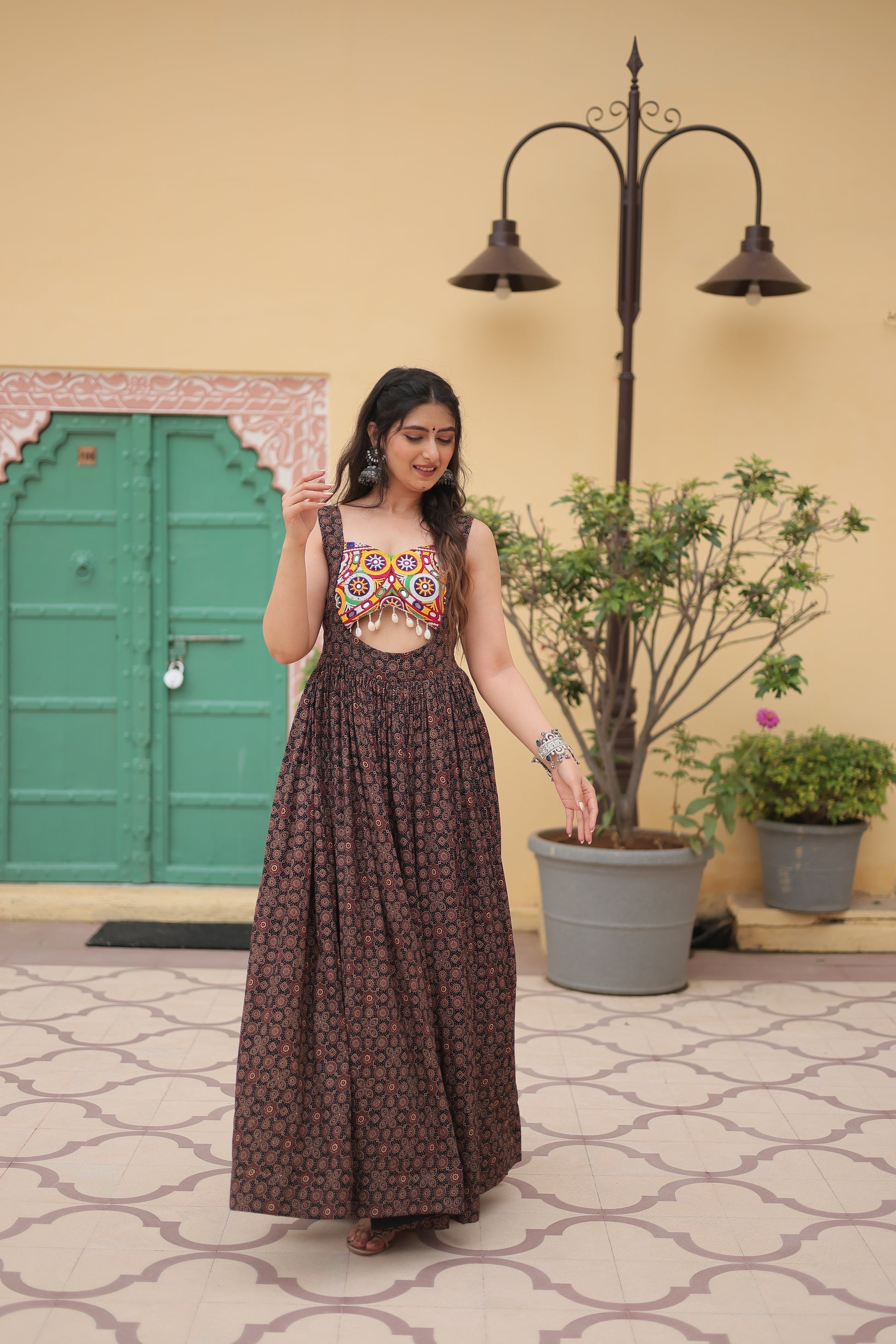 Black cotton Gamthi embroidered Deetya Navratri gown