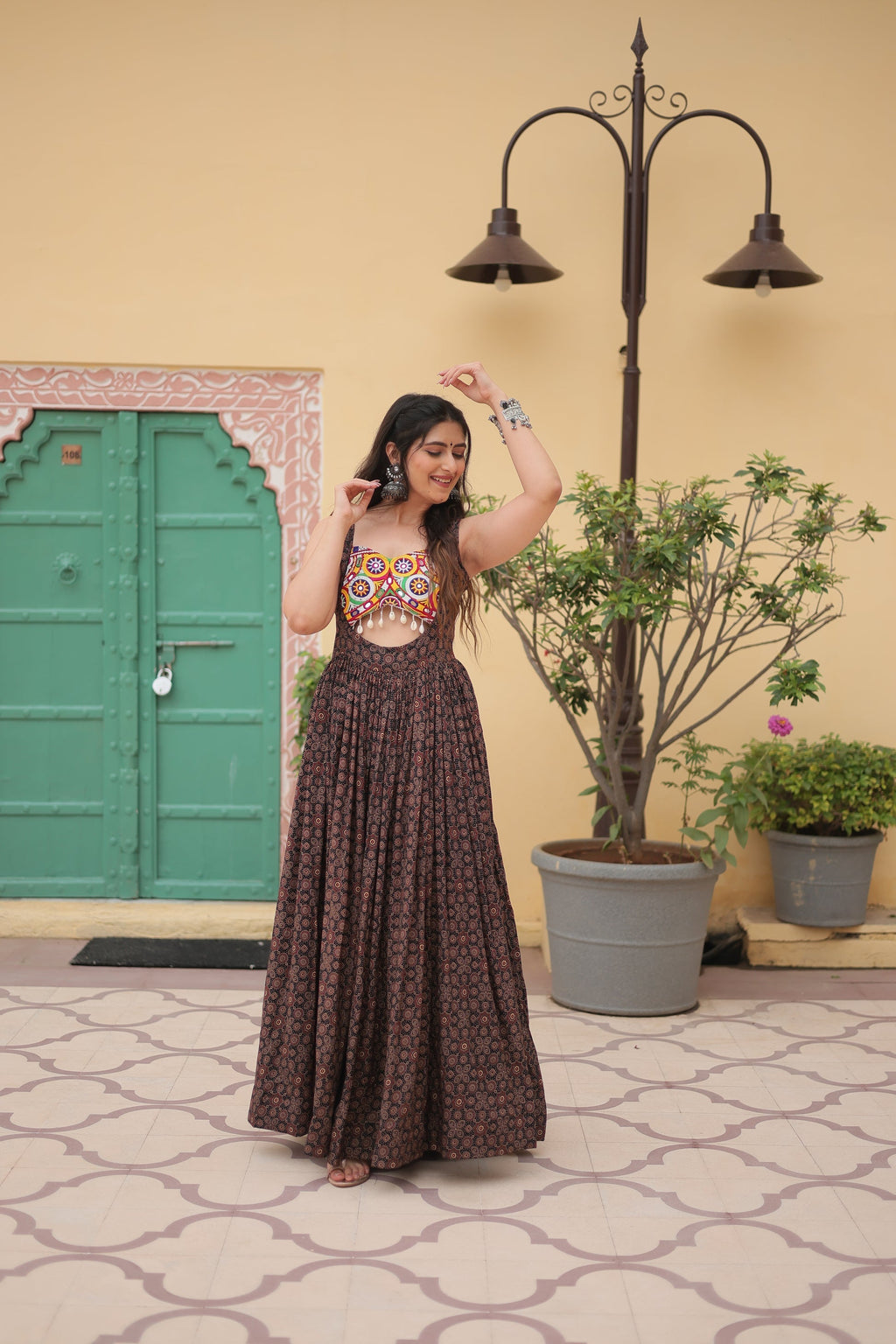 Black cotton Gamthi embroidered Deetya Navratri gown