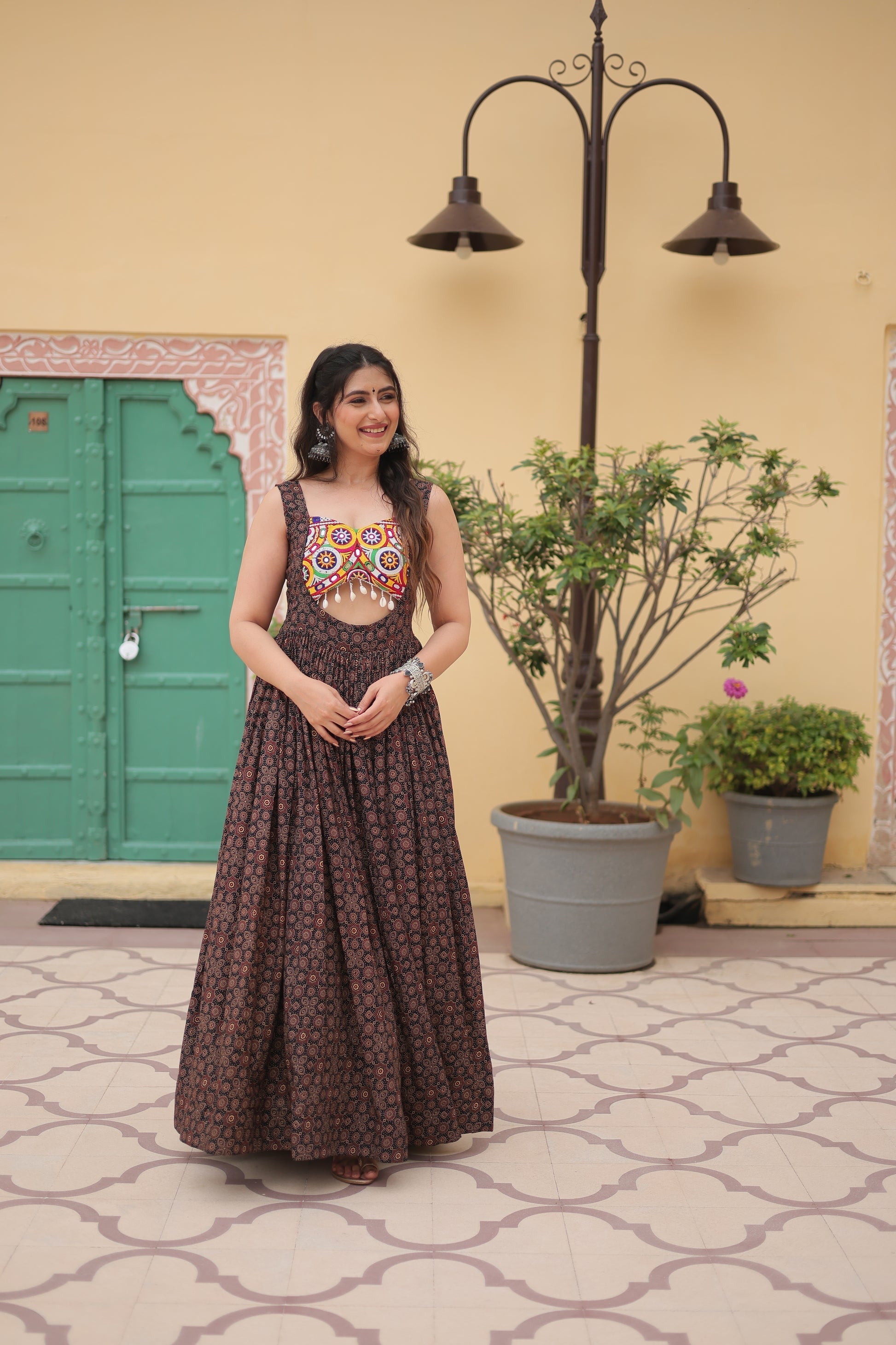 Black cotton Gamthi embroidered Deetya Navratri gown