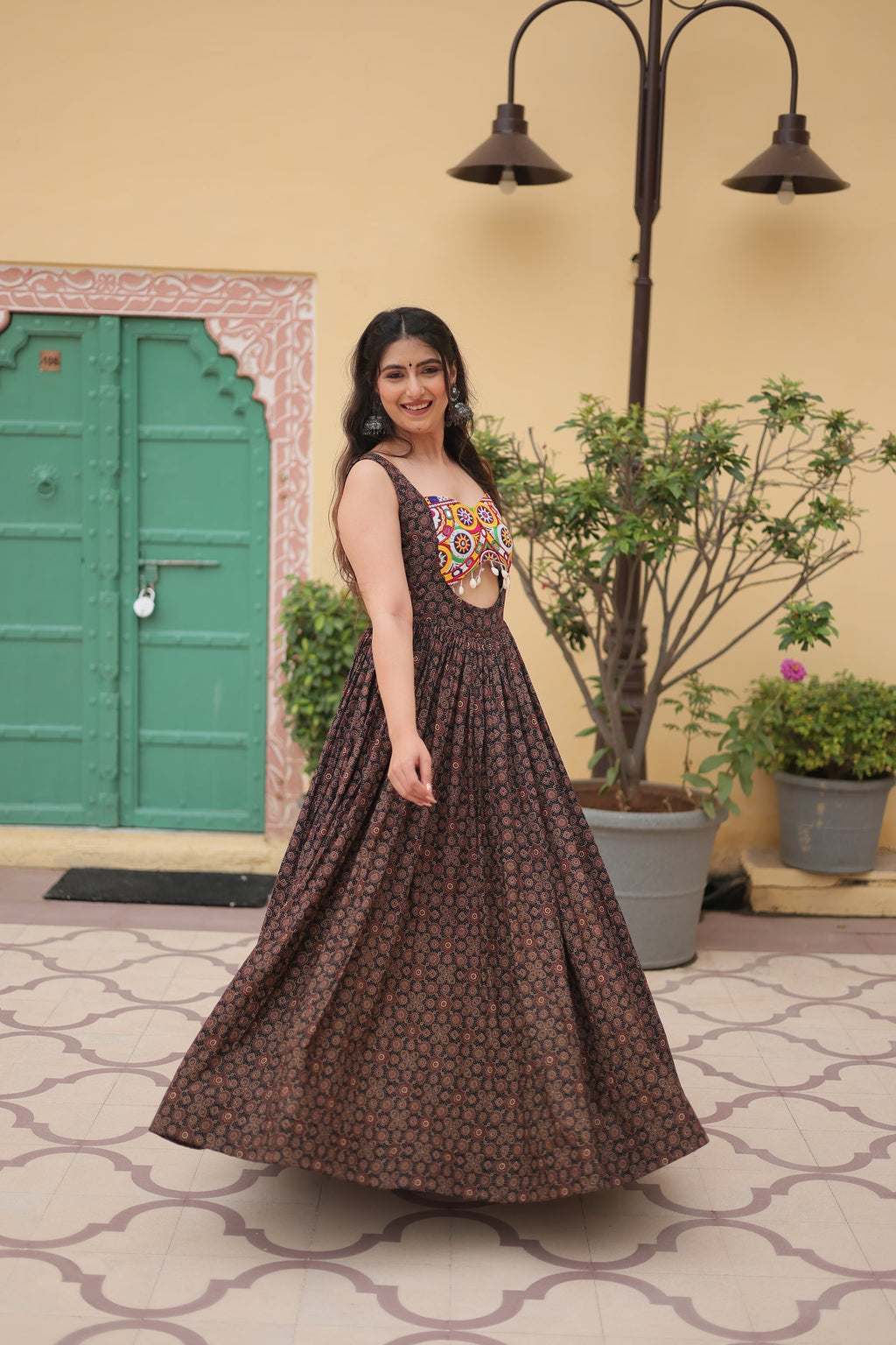 Black cotton Gamthi embroidered Deetya Navratri gown
