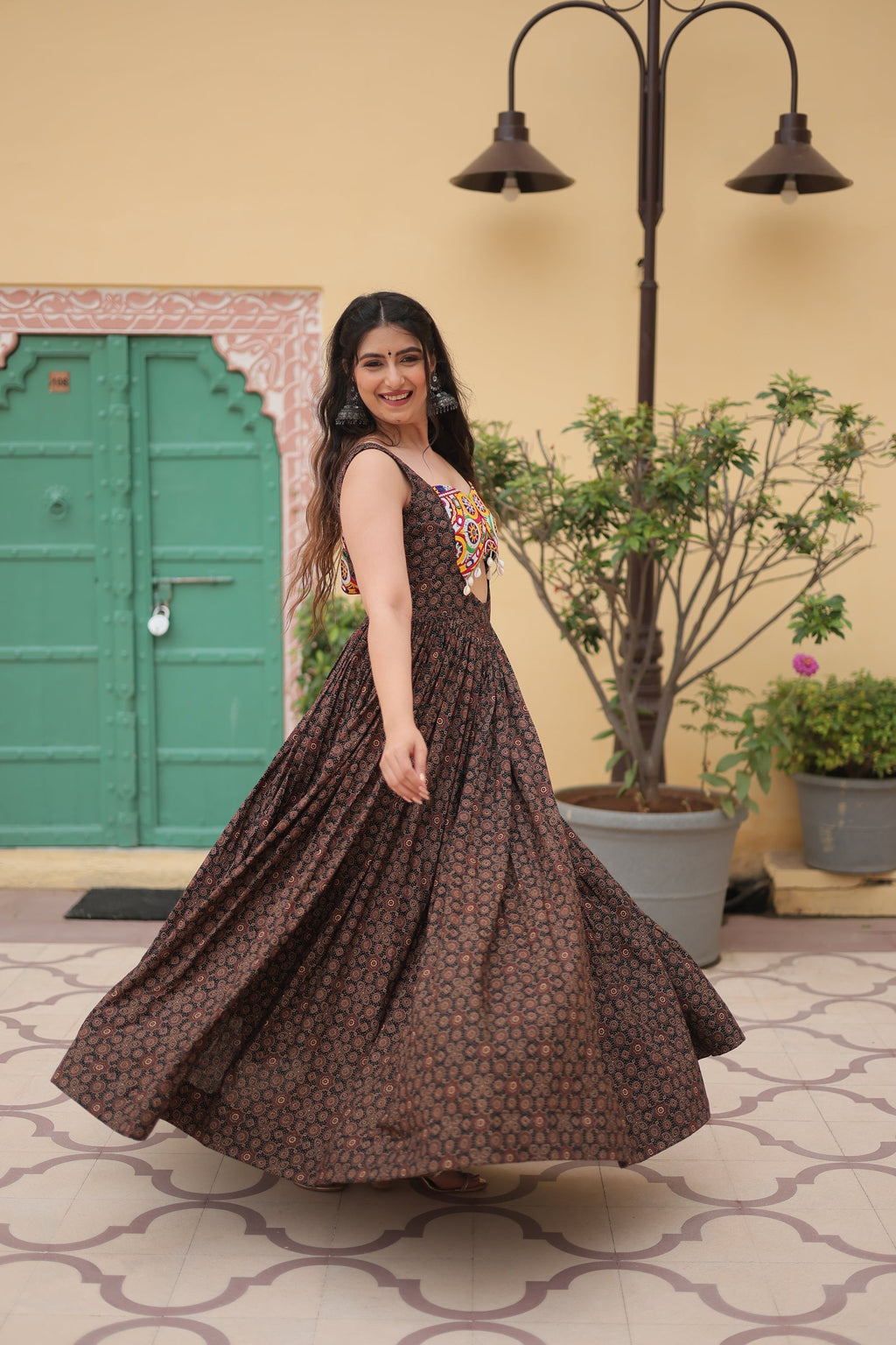 Black cotton Gamthi embroidered Deetya Navratri gown