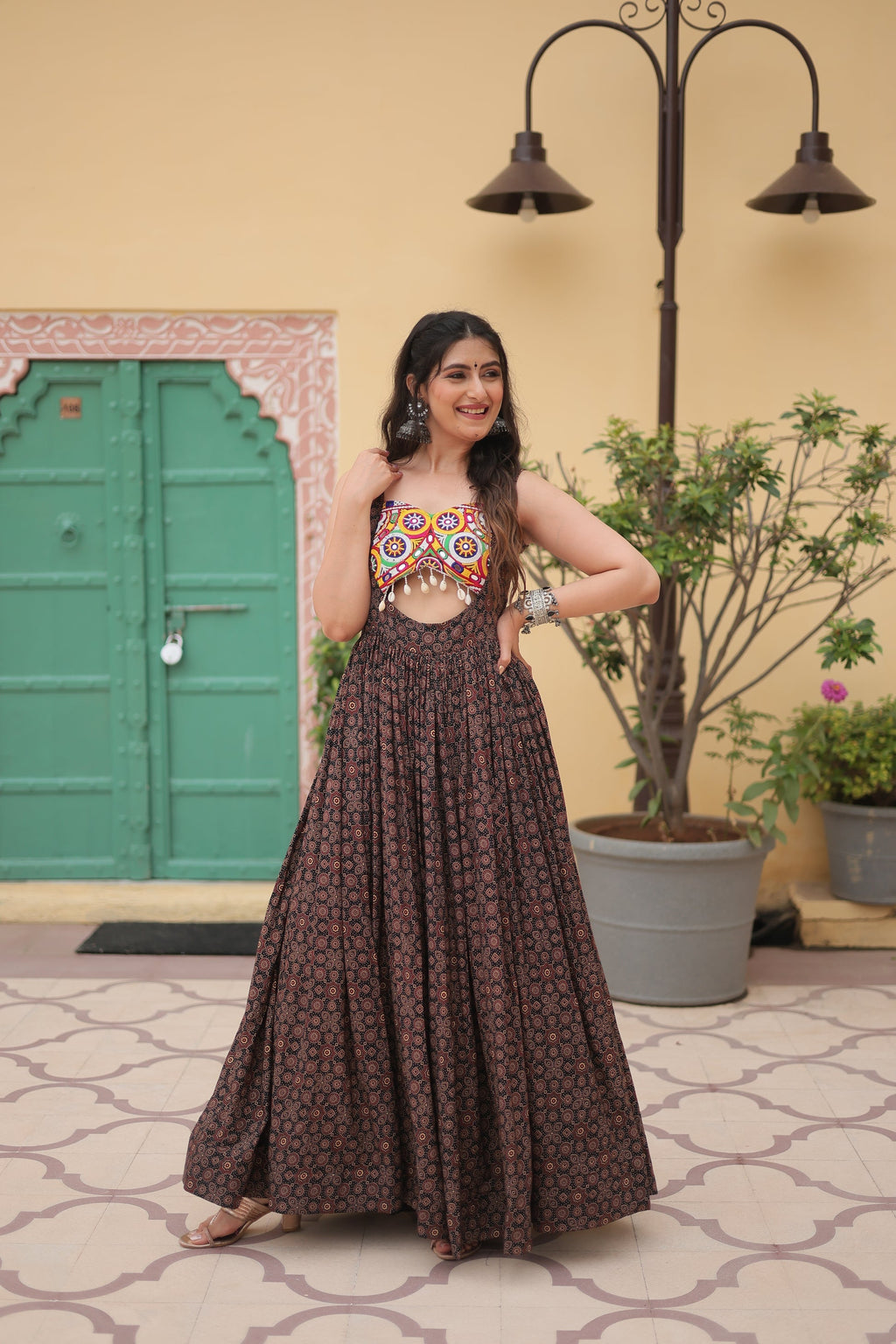 Black cotton Gamthi embroidered Deetya Navratri gown