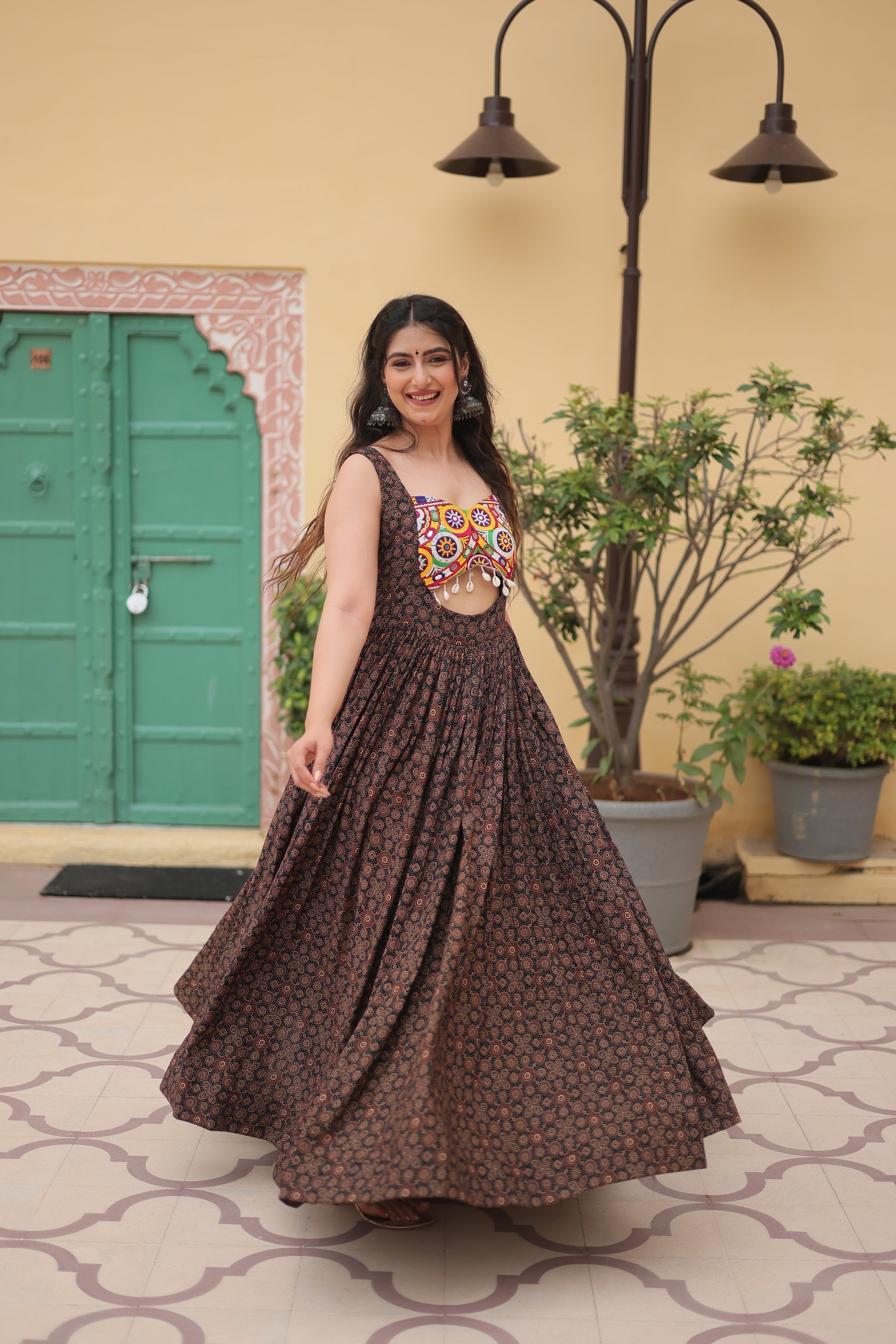 Black cotton Gamthi embroidered Deetya Navratri gown
