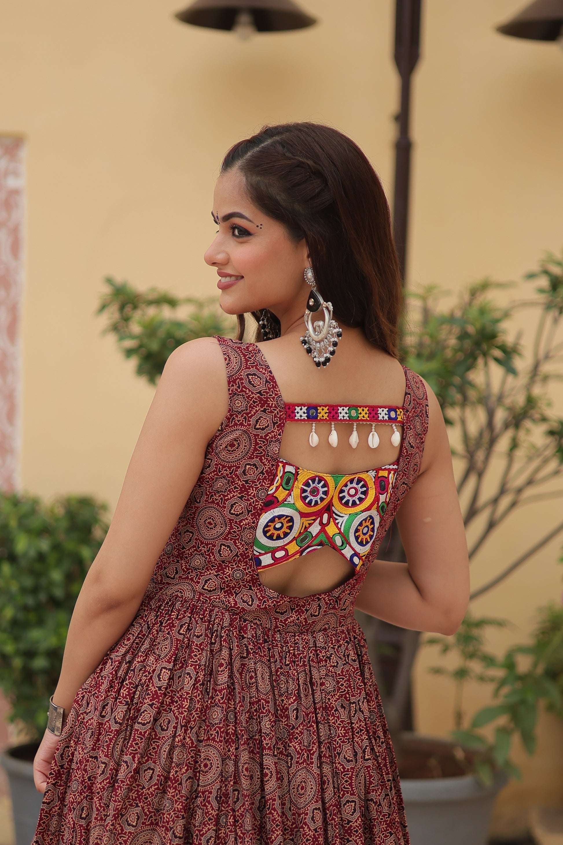 Brown cotton Gamthi embroidered Deetya Navratri gown
