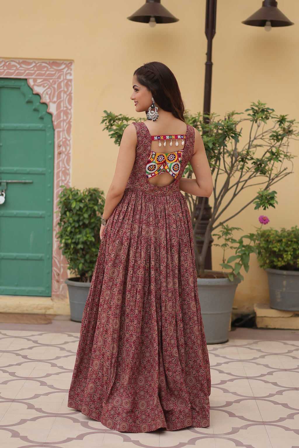 Brown cotton Gamthi embroidered Deetya Navratri gown