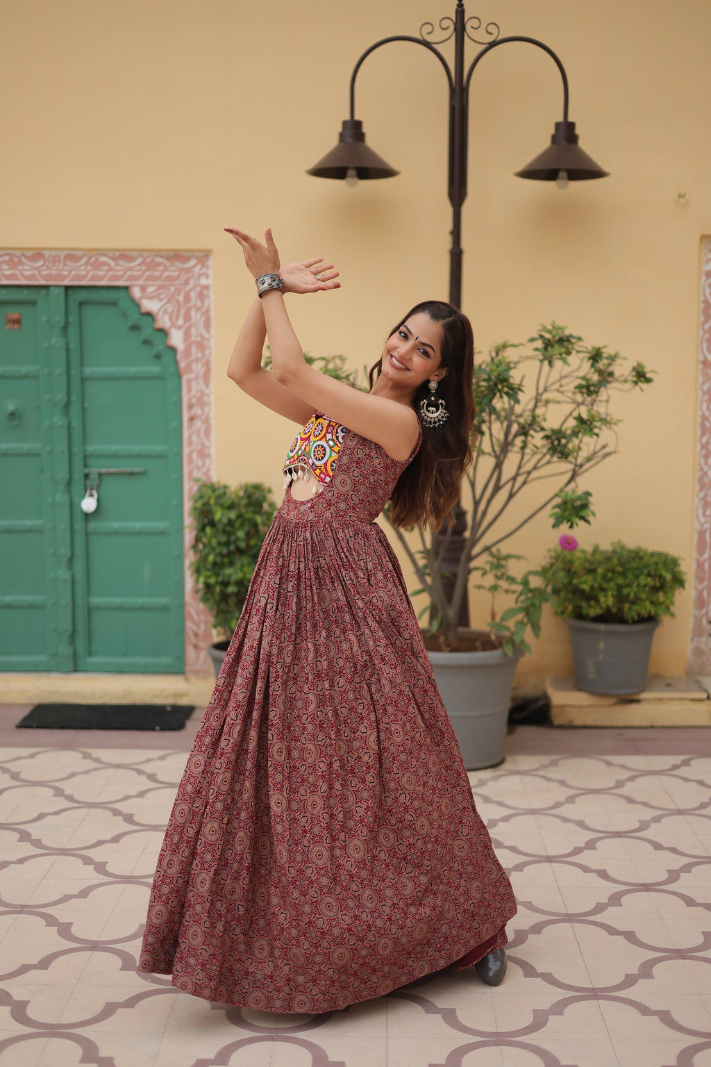 Brown cotton Gamthi embroidered Deetya Navratri gown