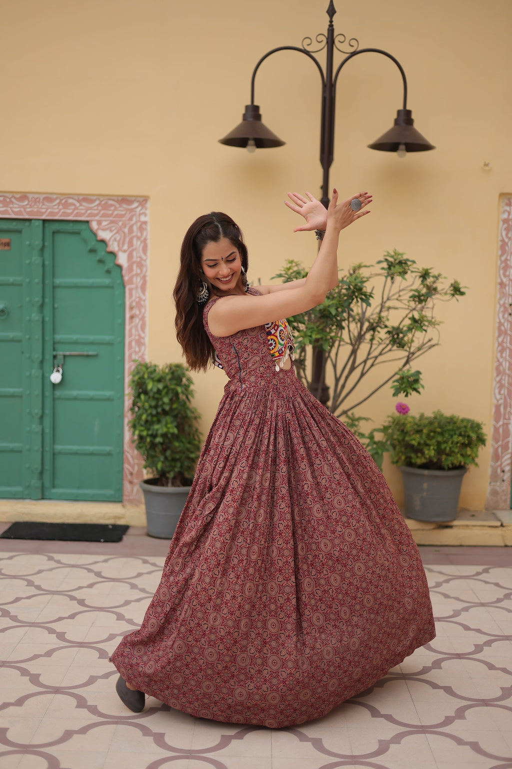Brown cotton Gamthi embroidered Deetya Navratri gown