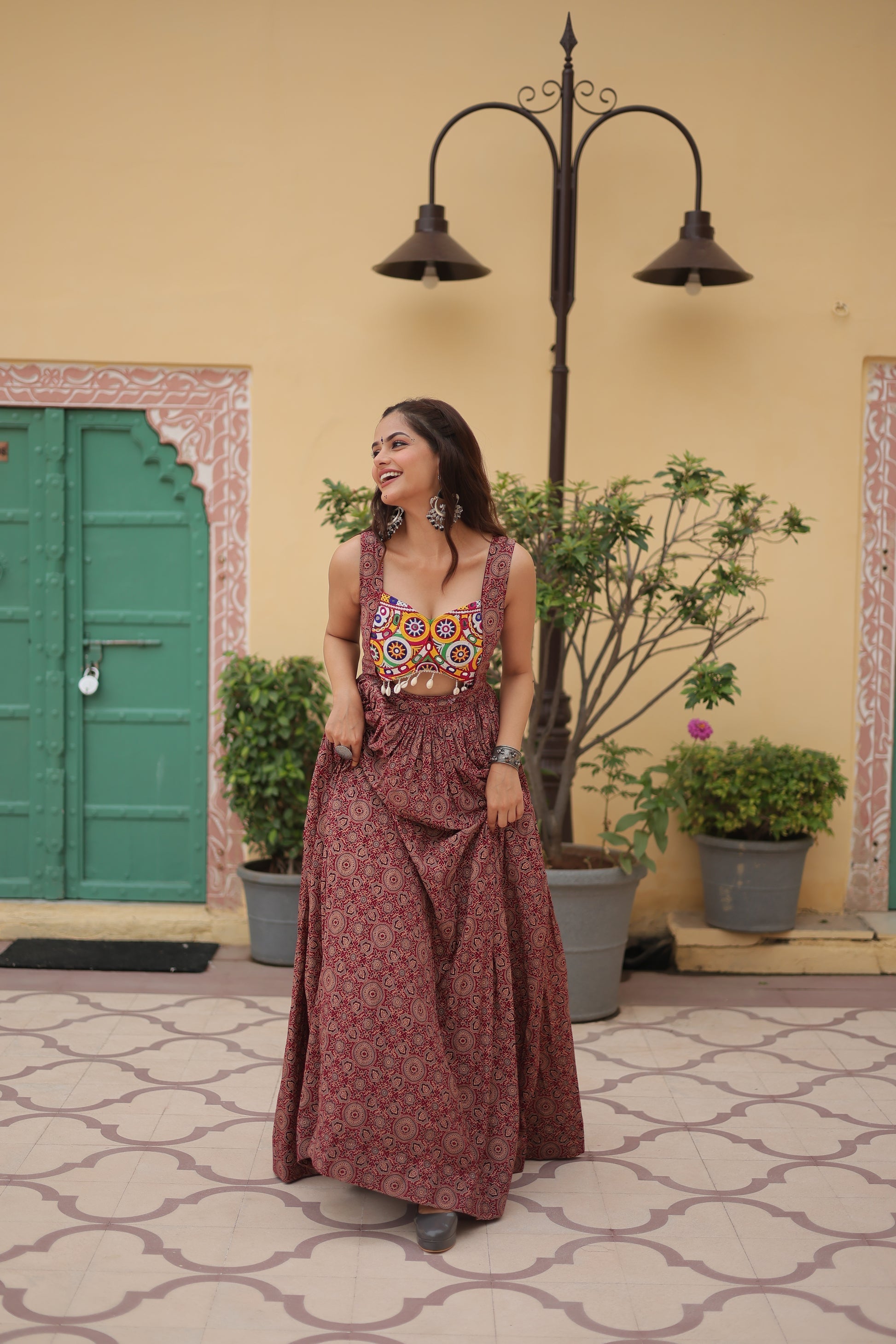 Brown cotton Gamthi embroidered Deetya Navratri gown