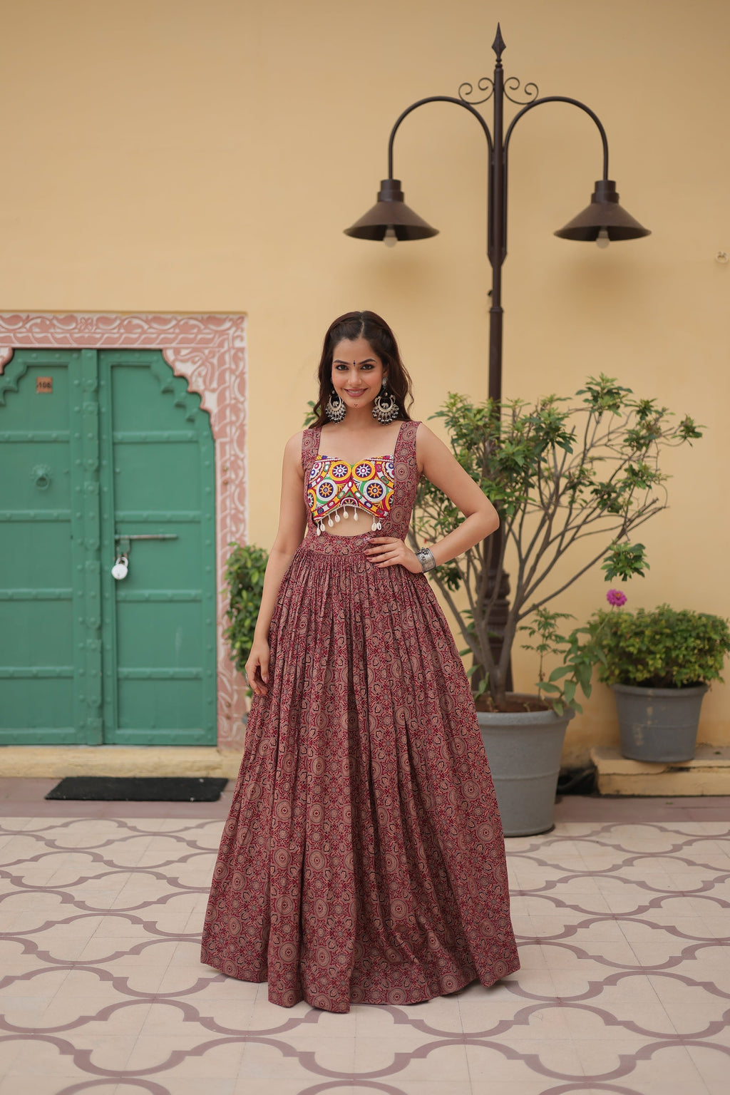Brown cotton Gamthi embroidered Deetya Navratri gown