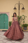 Brown cotton Gamthi embroidered Deetya Navratri gown