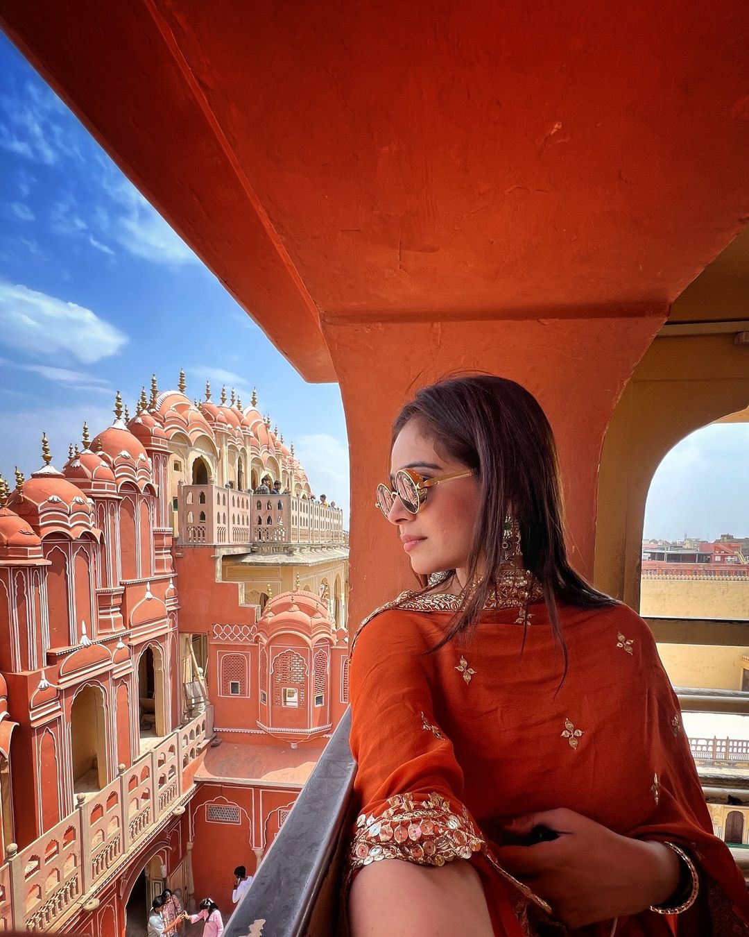 Devayani orange georgette anarkali gown set