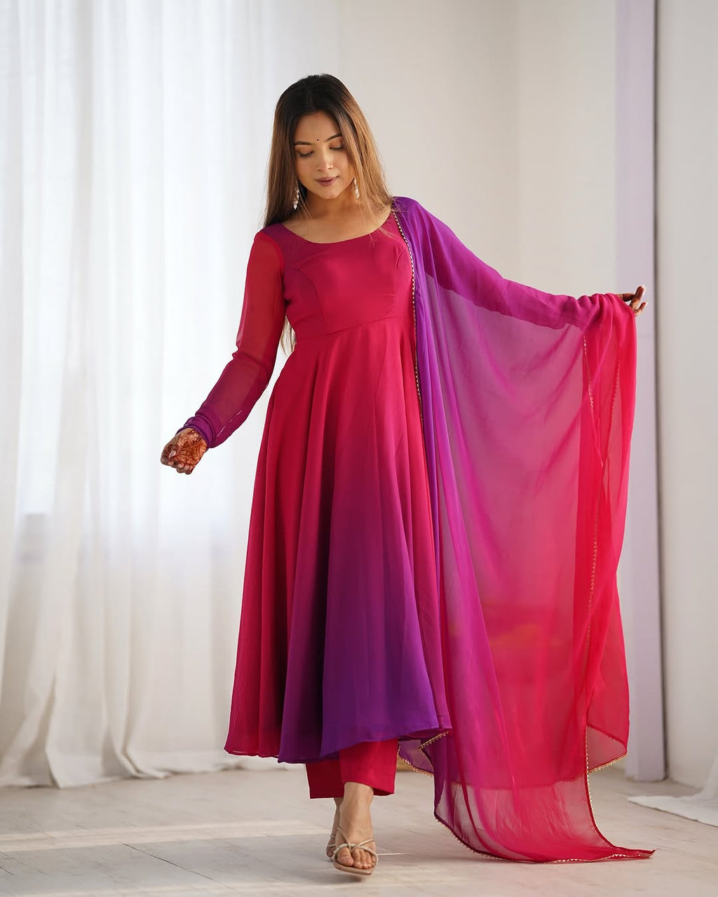 Dark pink georgette flared Devika designer Anarkali gown