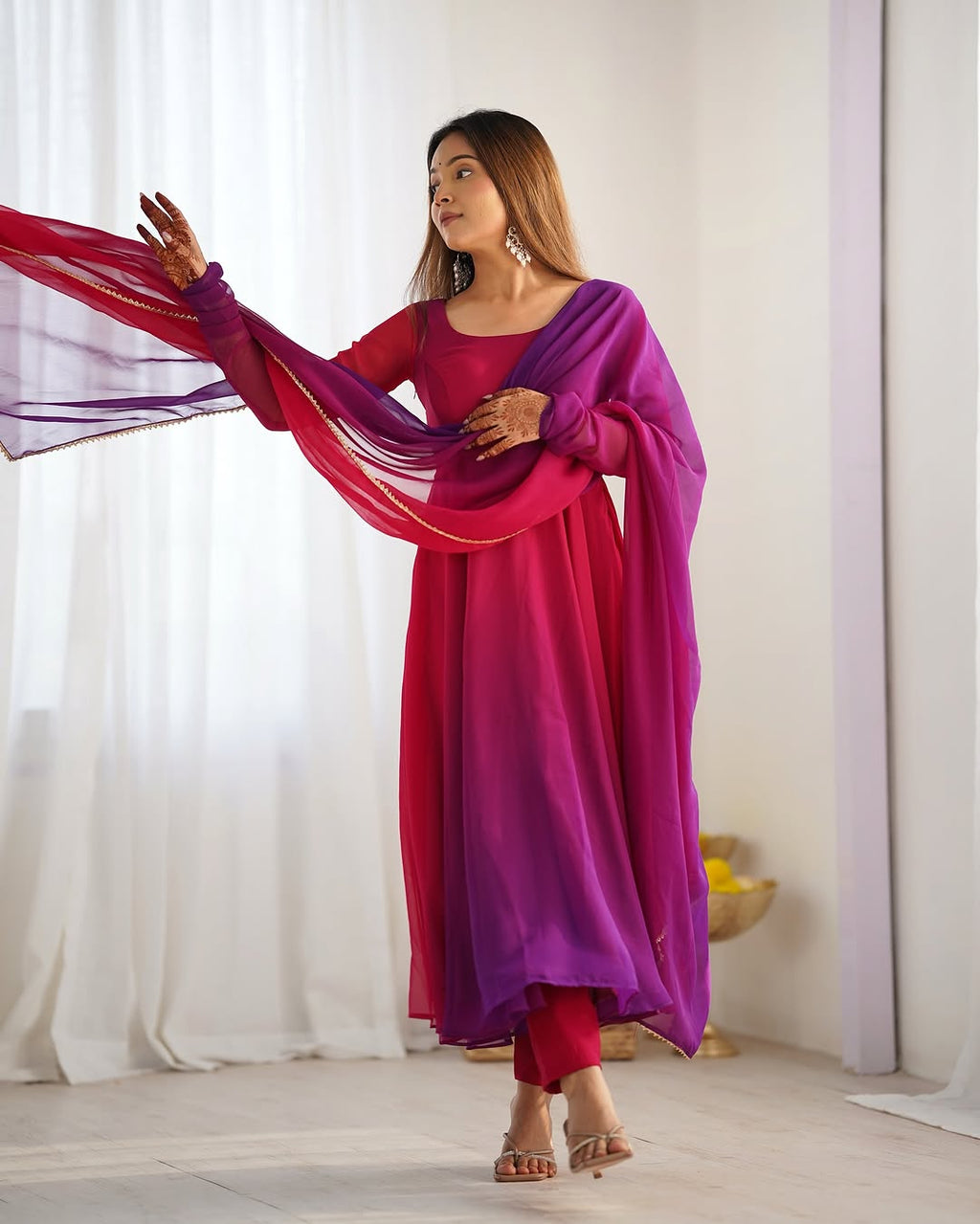 Dark pink georgette flared Devika designer Anarkali gown