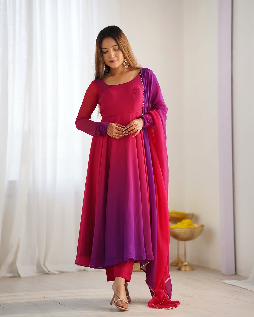 Dark pink georgette flared Devika designer Anarkali gown
