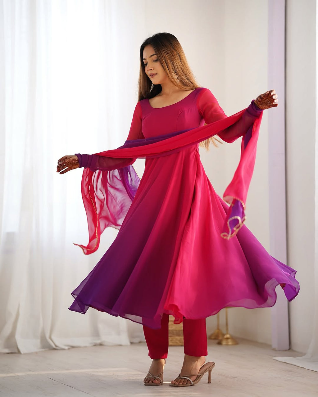 Dark pink georgette flared Devika designer Anarkali gown