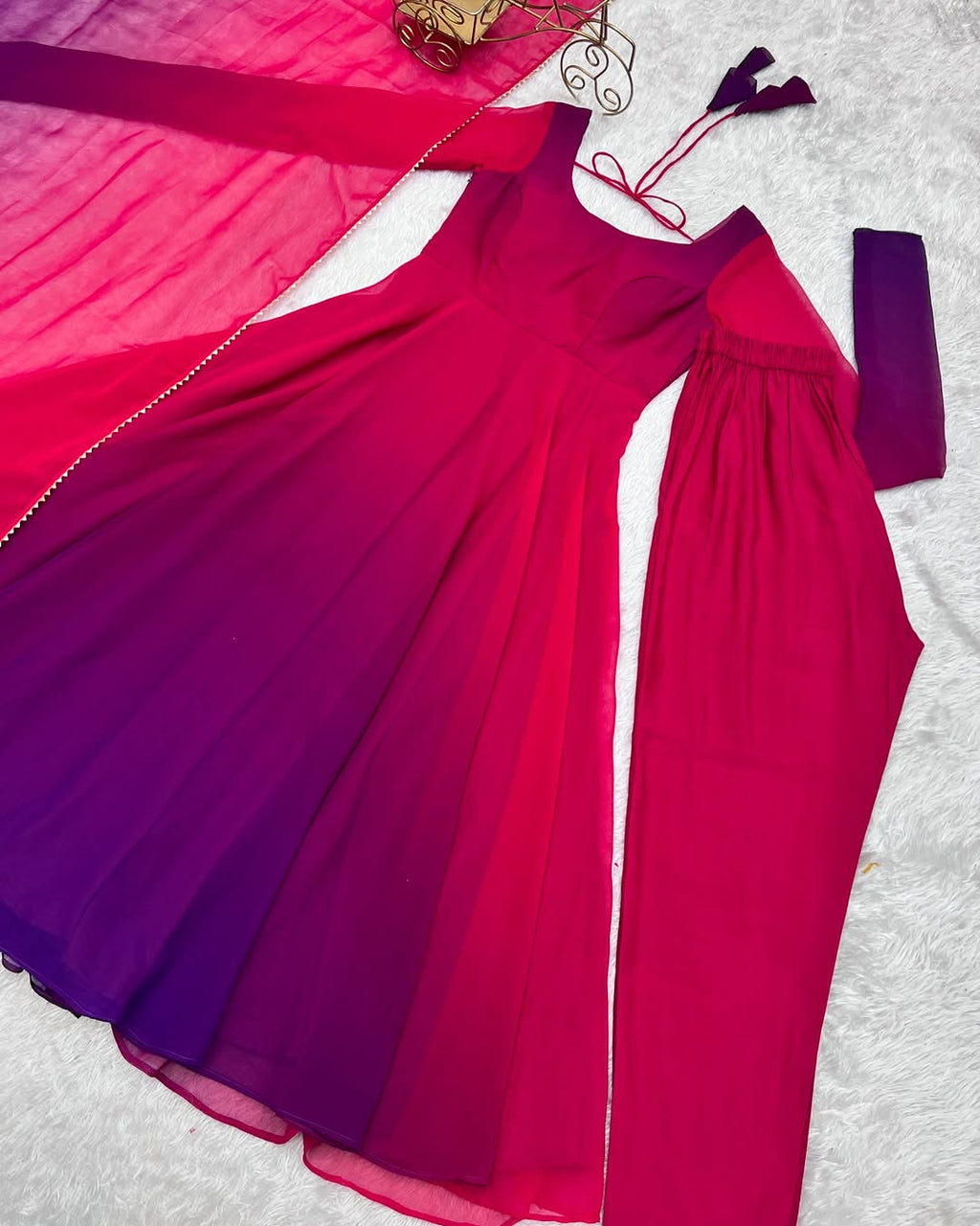 Dark pink georgette flared Devika designer Anarkali gown
