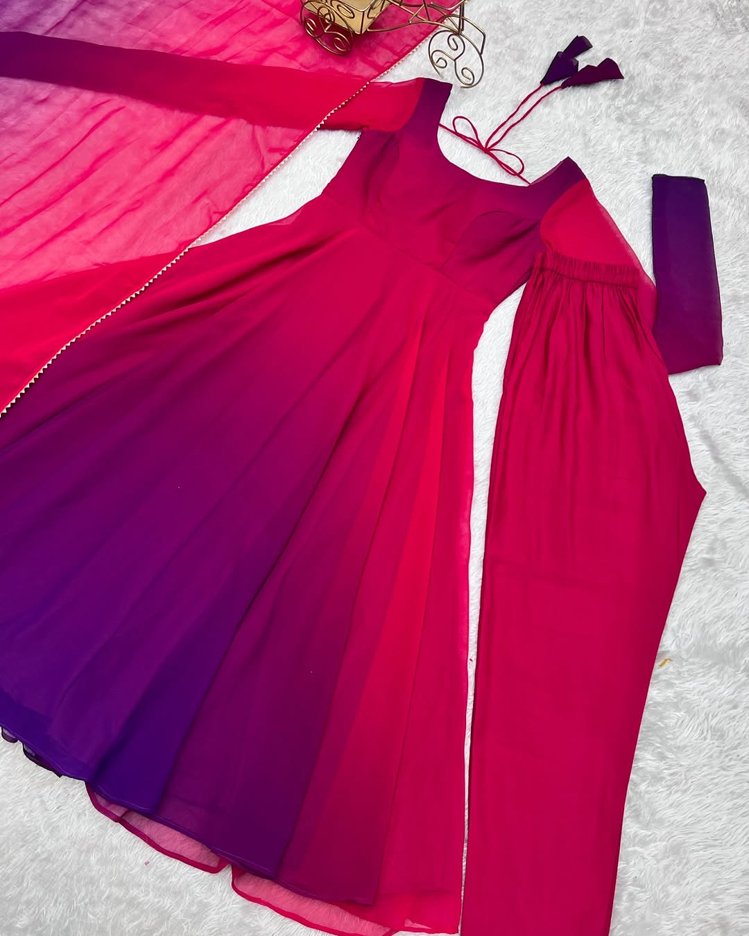 Dark pink georgette flared Devika designer Anarkali gown