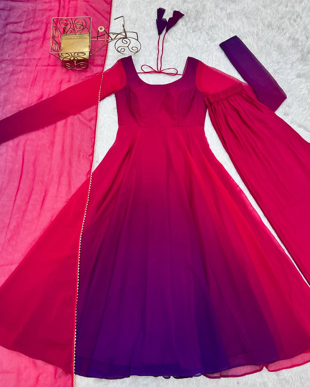 Dark pink georgette flared Devika designer Anarkali gown