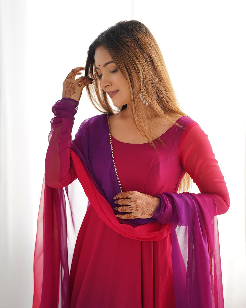 Dark pink georgette flared Devika designer Anarkali gown