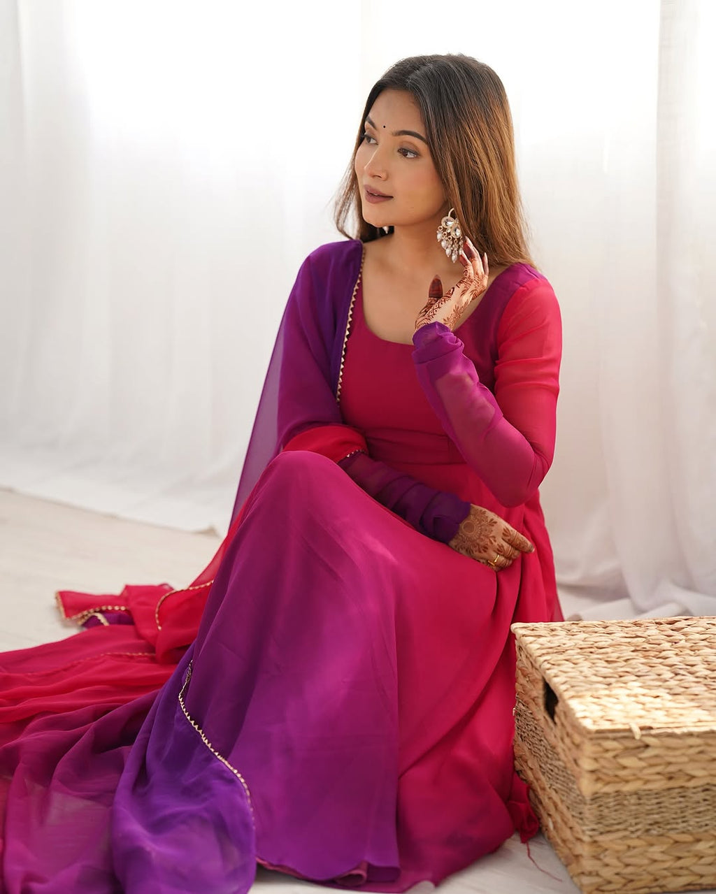 Dark pink georgette flared Devika designer Anarkali gown