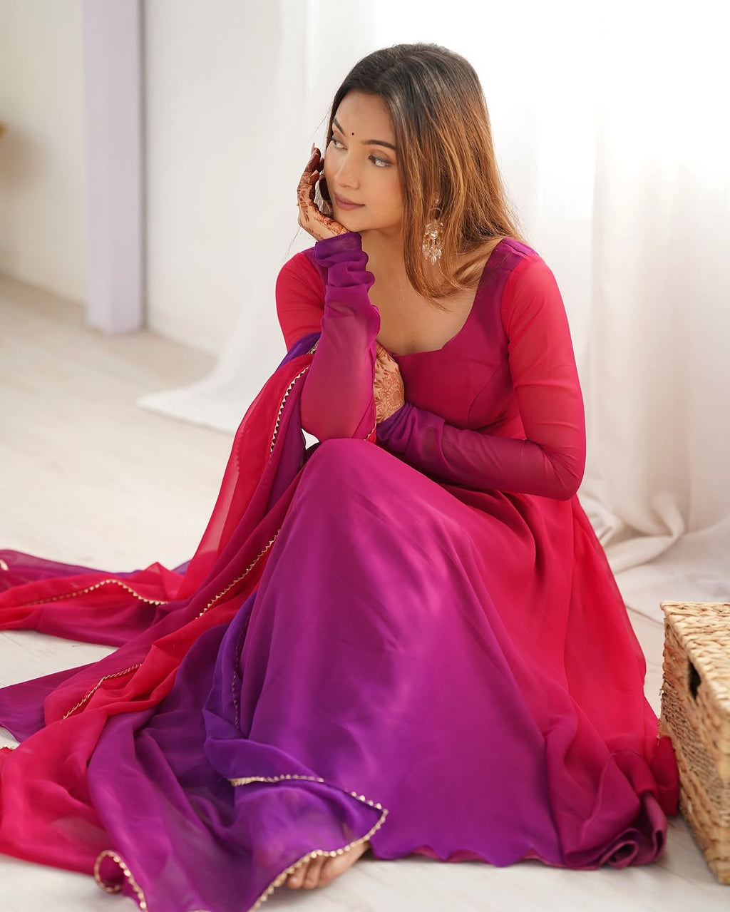 Dark pink georgette flared Devika designer Anarkali gown