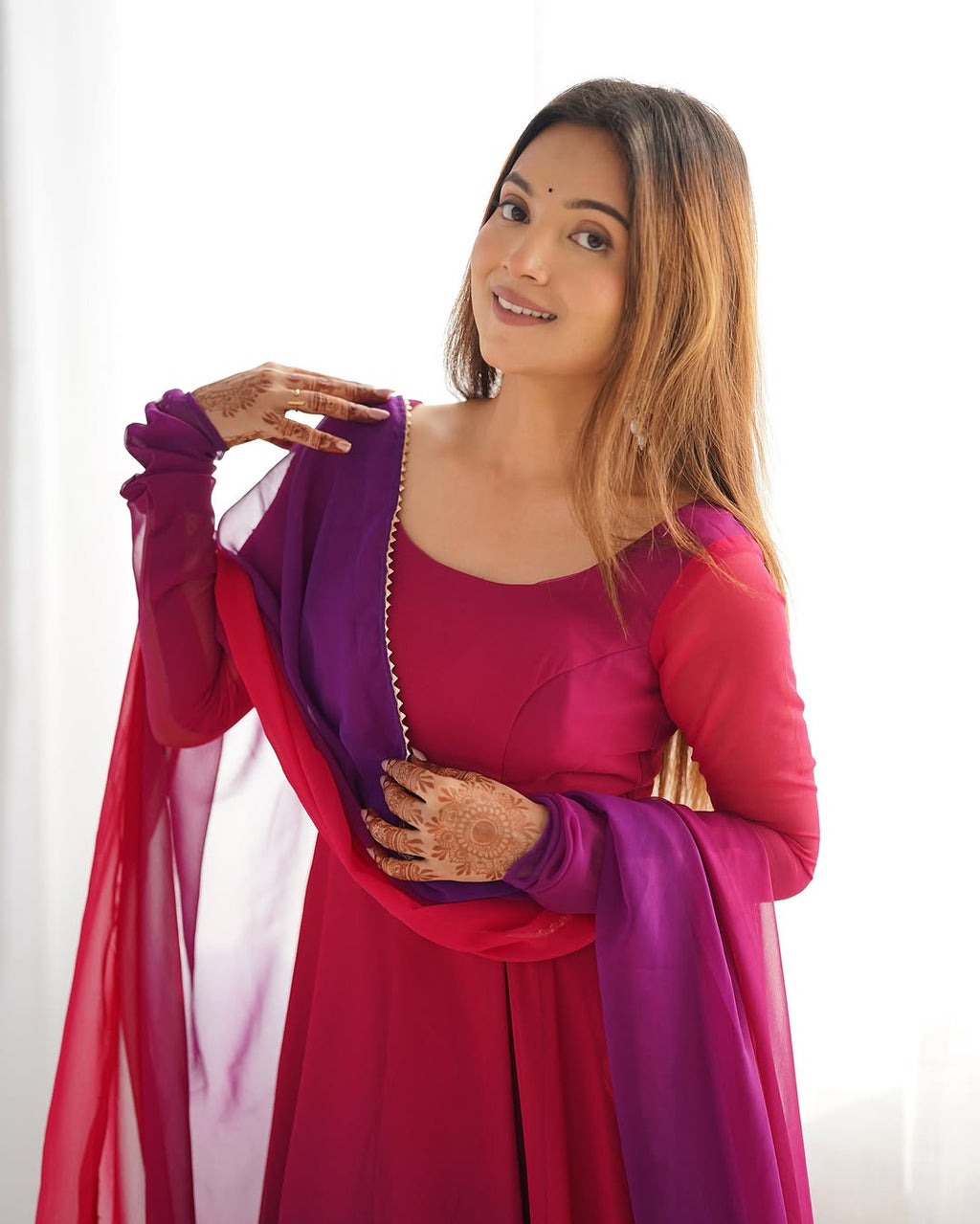 Dark pink georgette flared Devika designer Anarkali gown
