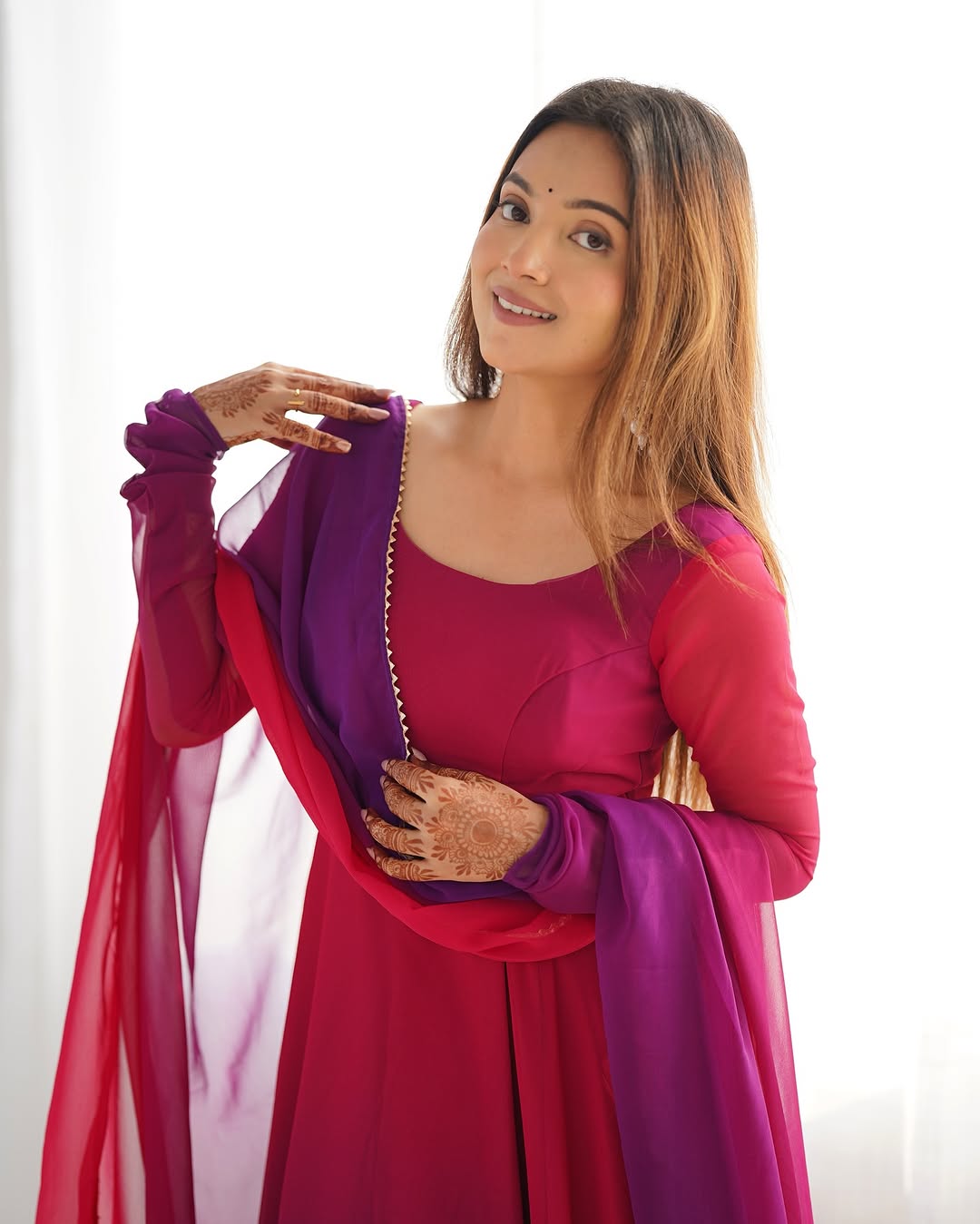 Dark pink georgette flared Devika designer Anarkali gown