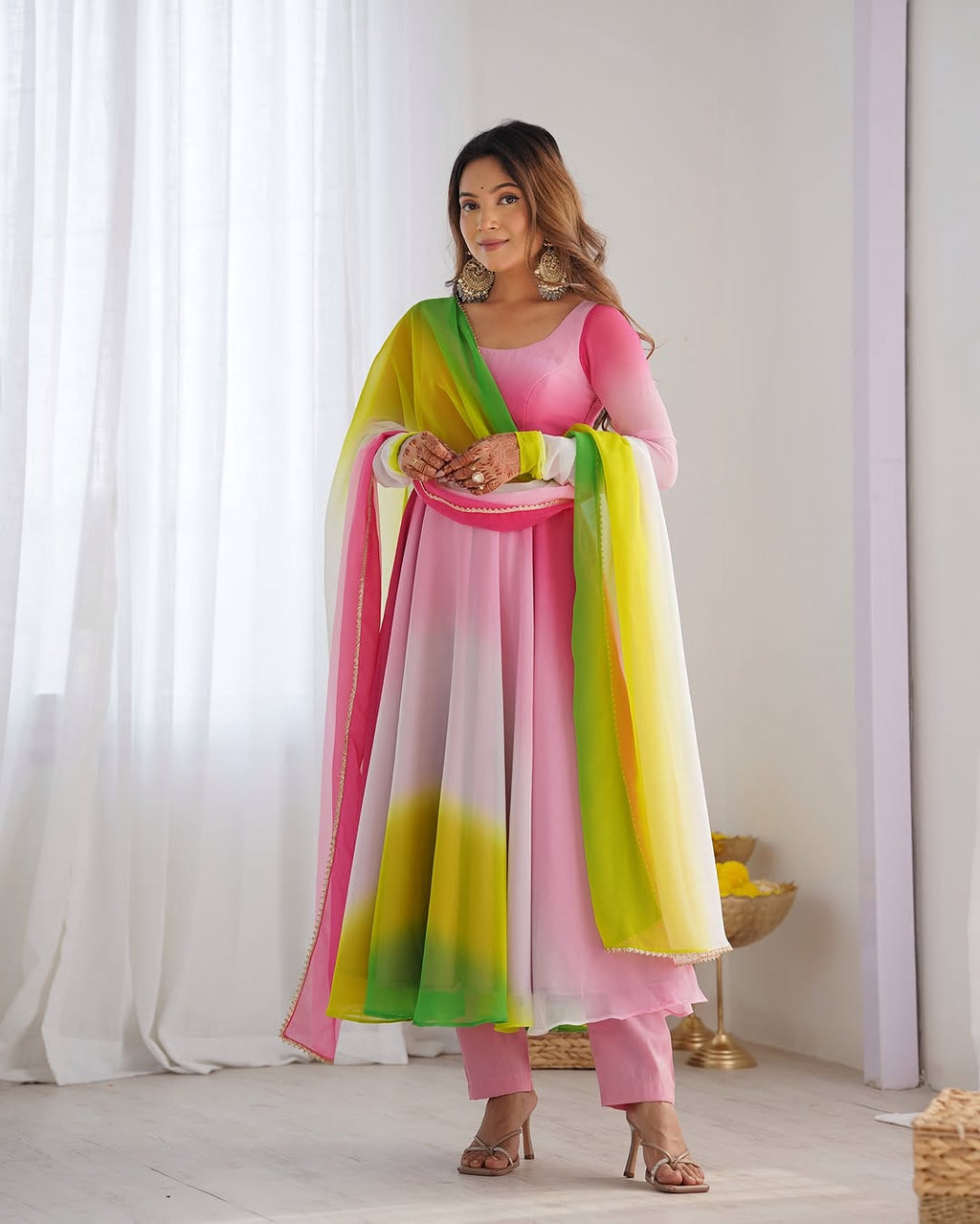 Devika multi pink flair georgette anarkali gown set