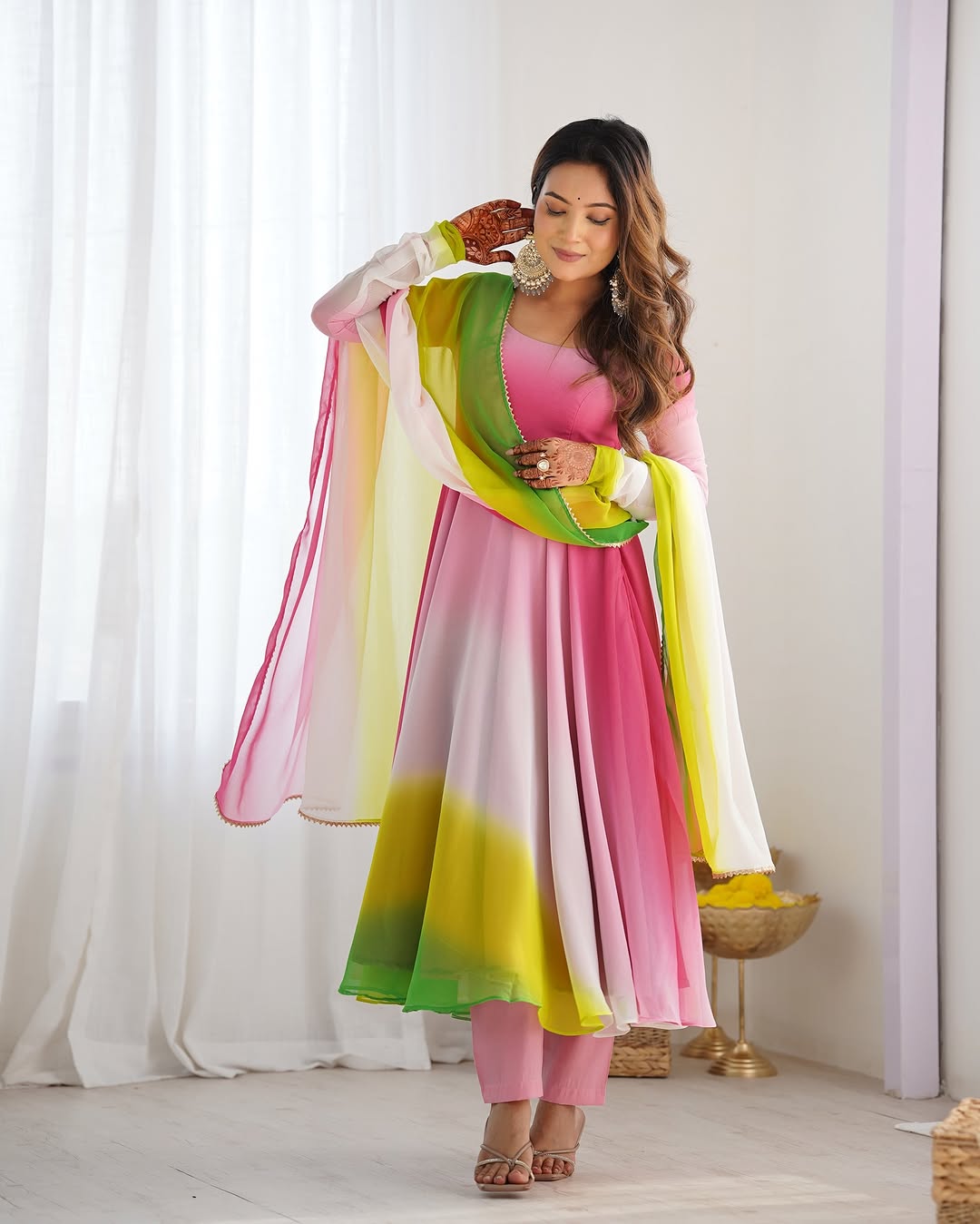 Devika multi pink flair georgette anarkali gown set